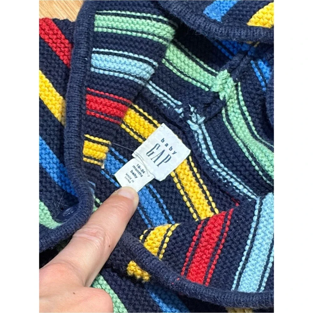 GAP Baby Navy Multicolor Striped Knit Bear Ear Sweater
